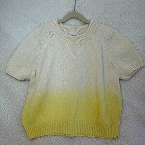 Madewell Dip-Dye Raglan Sweater Tee in ivory and yellow cotton knit Size XS EUC